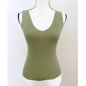 Thanne Olive Green Ribbed Knit Sleeveless Tank Top Size S/M